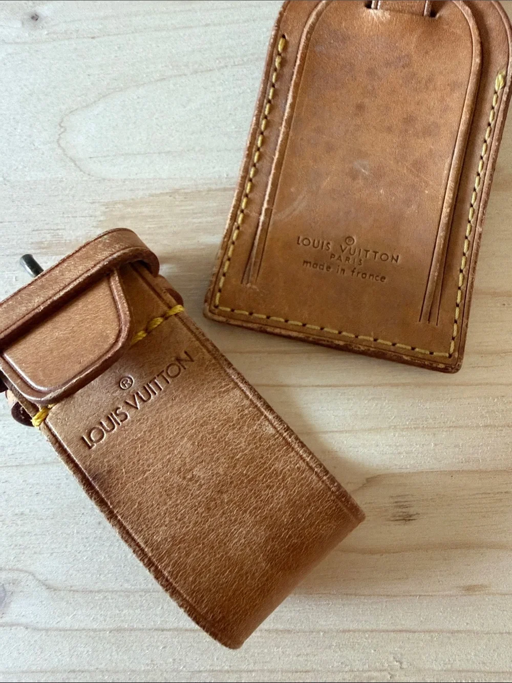 Louis Vuitton Tan Leather Luggage Tag and Key Holder Set